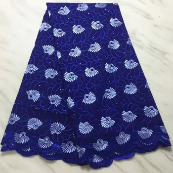 5Yards/pc Belo azul royal african tecido de algodão bordado suíço voile seco de renda para roupas BC108-5  0