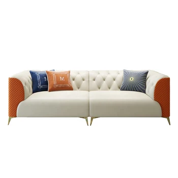 De Luxo, Mobiliário De Couro Conjuntos De Sofá Confortável Longo Sofá Moderno De Decoração Sala De Estar  10