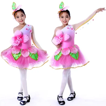 flor rosa trajes de dança para as meninas do jardim de infância de dança trajes de jardim-de-infância de formatura, vestidos de festa de desempenho do vestuário  5
