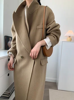 High-end mocha dois botões do terno colar de mid-comprimento de dupla face de lã casaco de lã casaco feminino coreano a versão 21 novo  5