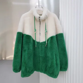 Inverno Novo Designer de Mulheres de Elevada Qualidade da Lã, Peles de Couro Stand Gola de Casaco C811  5