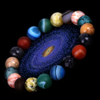 Oito planetas da pedra natural do sistema solar mão link o universo e o galaxy céu exploração Bracelete pulseiras mulheres  10