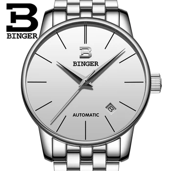 relógio masculino BINGER Marca de Luxo Completo Analógico Data de Exibição Homens Relógio Automático de Negócios, Relógio Homens Relógio de aço Inoxidável  10